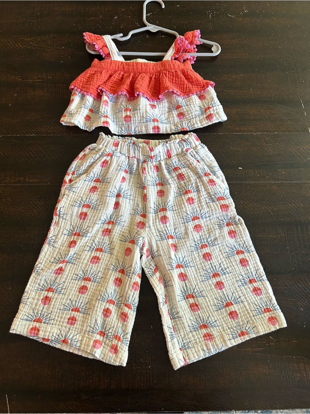 Miki Miette 2pc Western Sun Gauze Ruffle Top & Wide Leg Pants Set